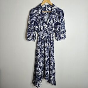 Femella Dress Womens Medium Floral Print Midi Boho Balloon Sleeve Viscose‎